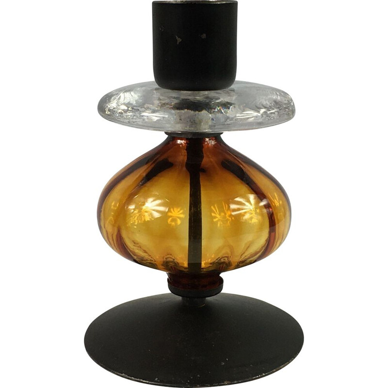 Vintage Swedish Amber Glass Candleholder by Erik Höglund for Boda, 1960s