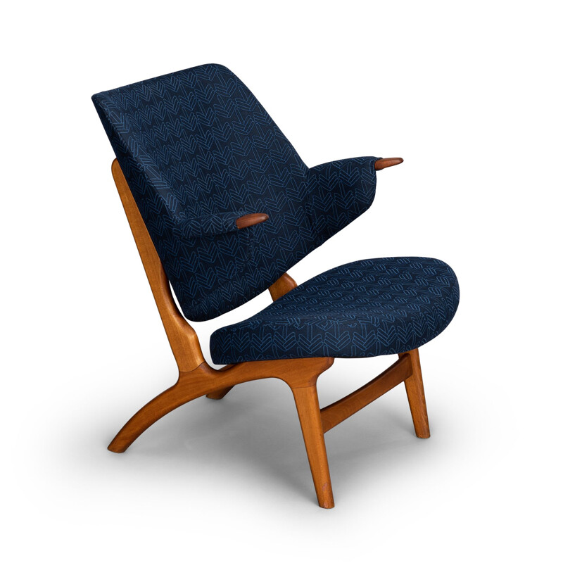 Vintage Blauwe Model 14L fauteuil van Poul Hundevad, Deens 1950
