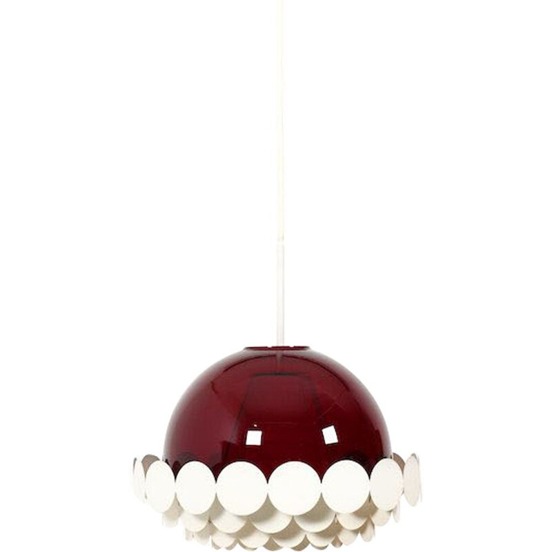 Vintage Doria Pendant Light with Burgundy-Red Glass Lampshade 1960s