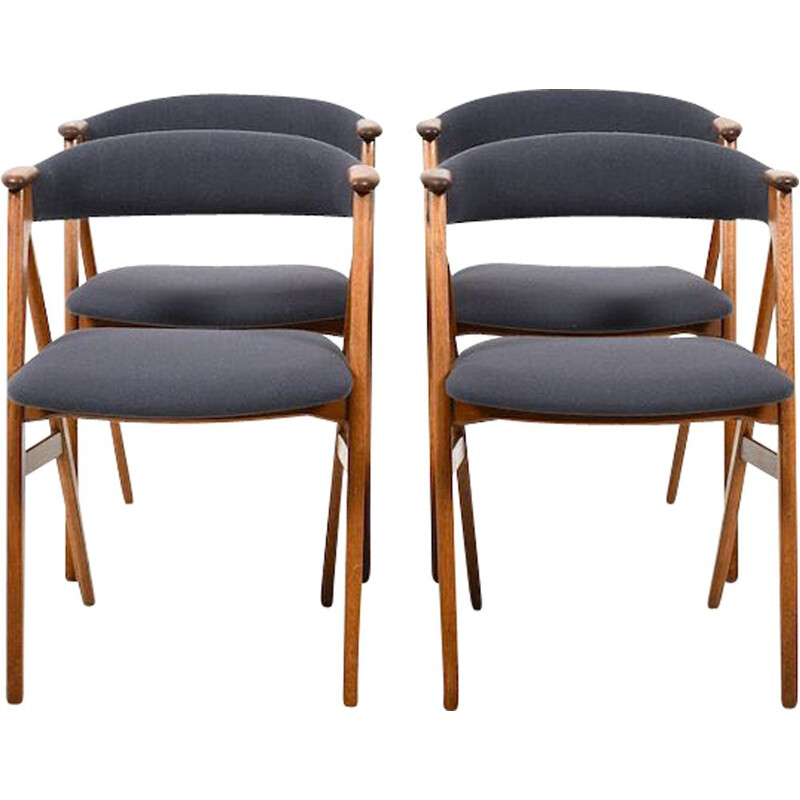 Set of 4 Mid Century Dining Chairs in Oak and Teak. New Upholstered Danish 1955