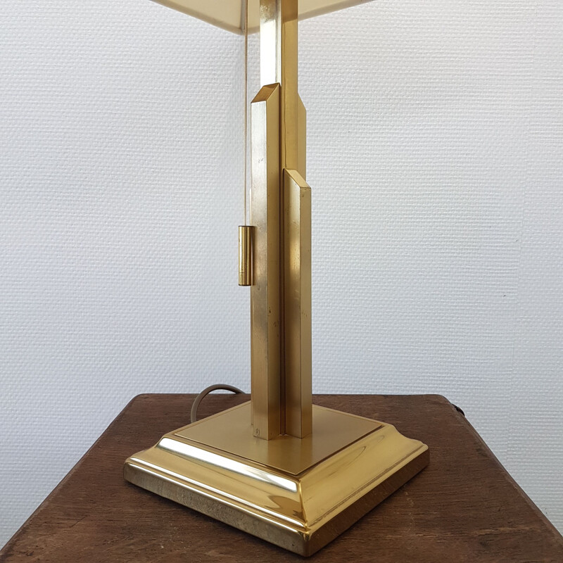 Grande lampe de table vintage en laiton "sky scraper" par Deknudt, 1970