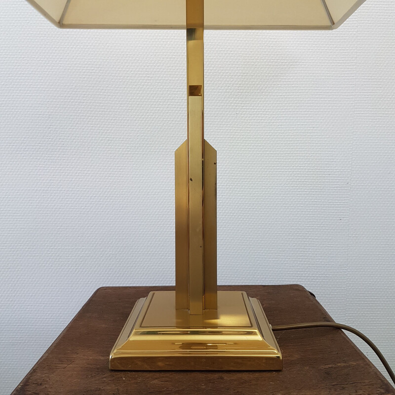 Large vintage brass 'sky scraper' table lamp by Deknudt, 1970s