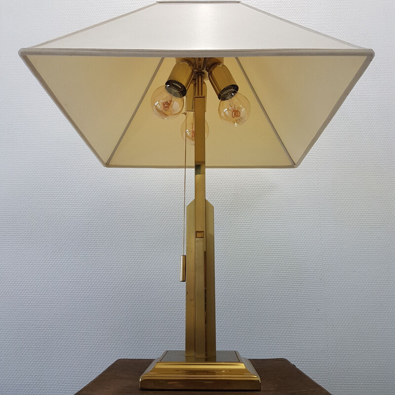 Large vintage brass 'sky scraper' table lamp by Deknudt, 1970s