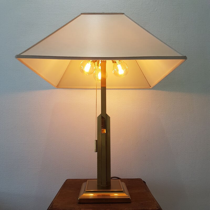 Grande lampe de table vintage en laiton "sky scraper" par Deknudt, 1970