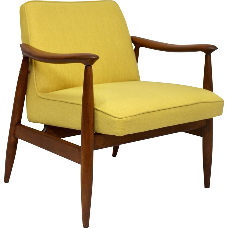 Vintage armchairs GFM-87 Juliusz Kedziorek yellow fabric 1960