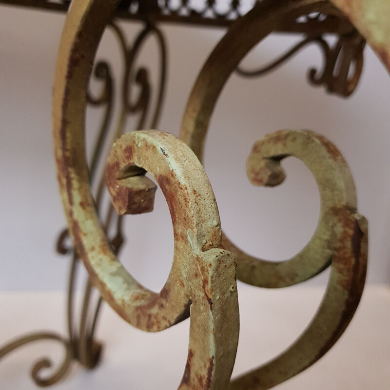 Vintage painted wrought iron & marble table, French 1890