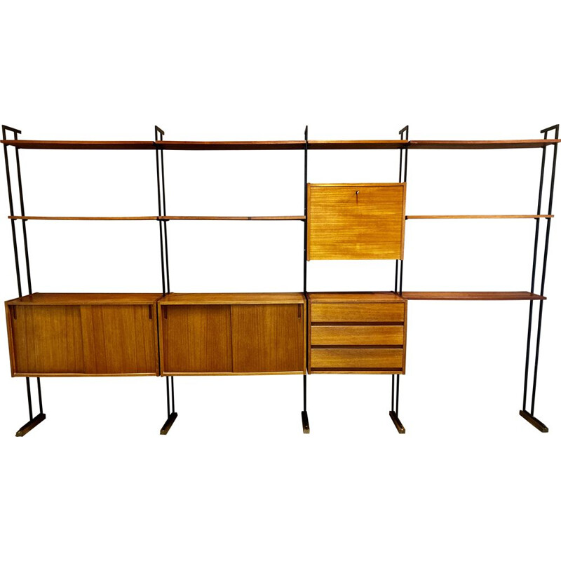 Étagère modulable vintage teck et métal scandinave 1950