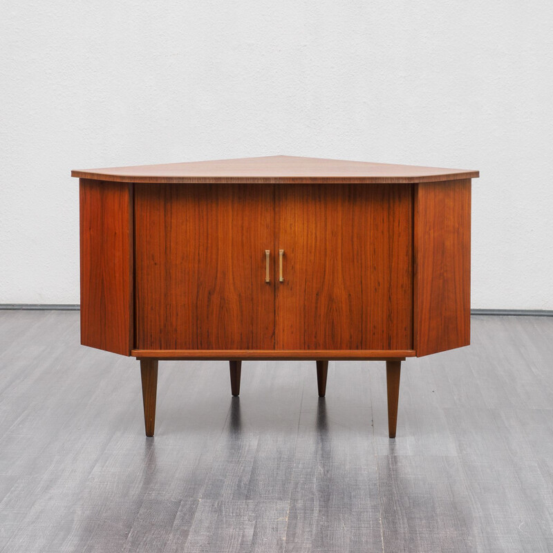 Vintage corner cabinet with tambour doors, walnut 1950s