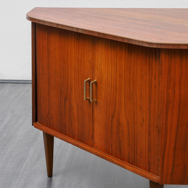 Vintage corner cabinet with tambour doors, walnut 1950s