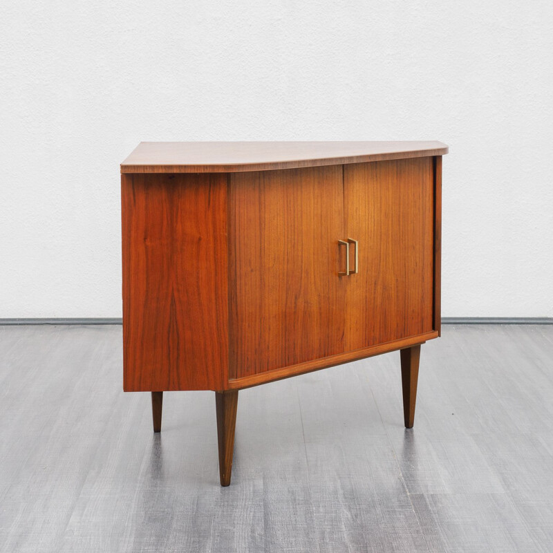 Armoire d'angle vintage avec portes à tambour, noyer 1950