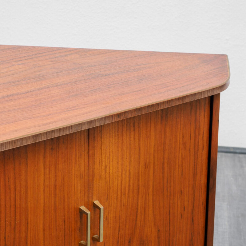 Vintage corner cabinet with tambour doors, walnut 1950s