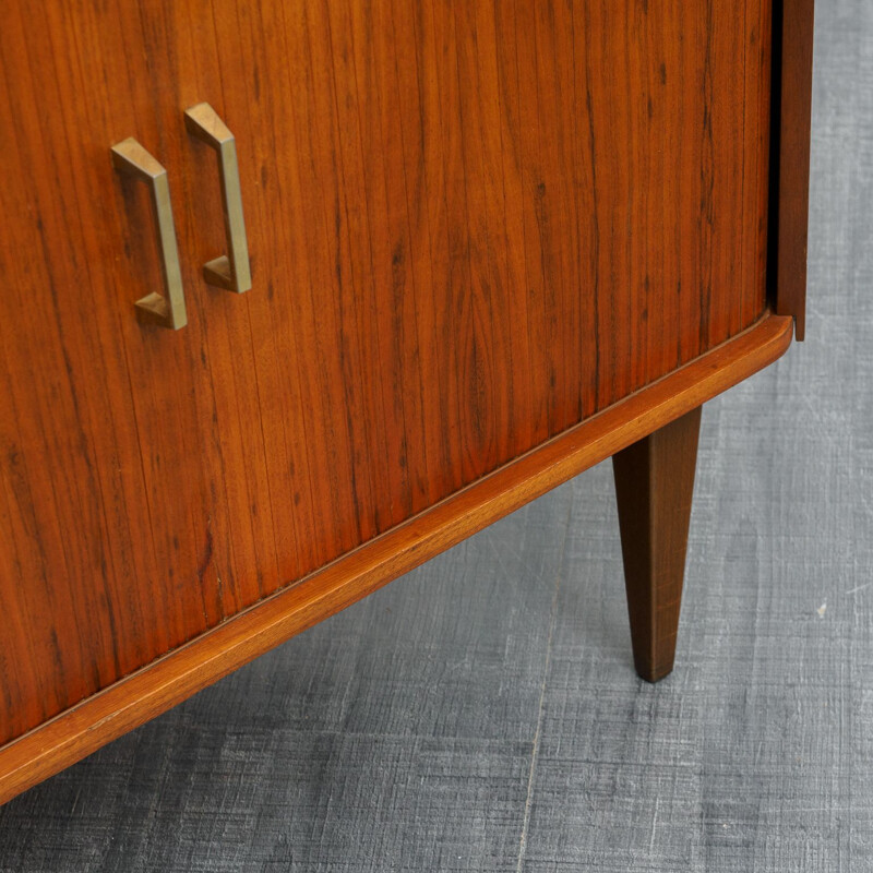 Vintage corner cabinet with tambour doors, walnut 1950s