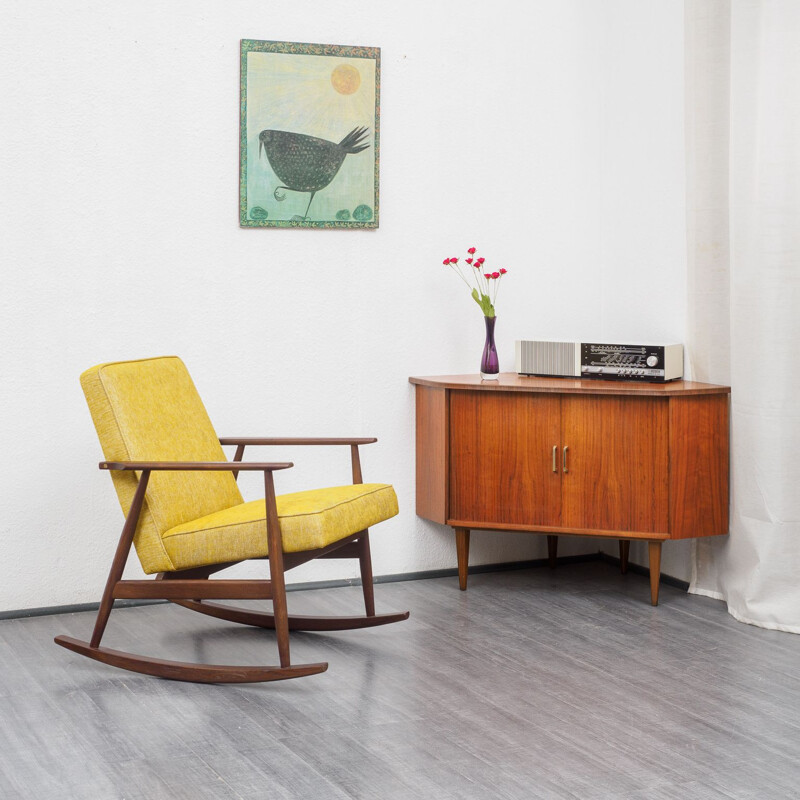 Vintage corner cabinet with tambour doors, walnut 1950s