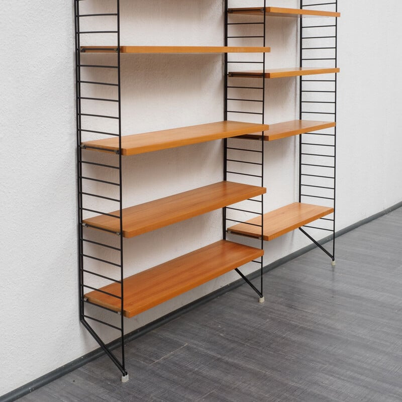 Large vintage String shelving system, ashwood 1960s