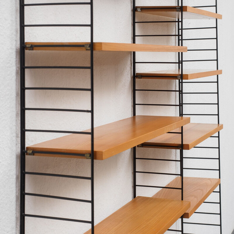 Large vintage String shelving system, ashwood 1960s