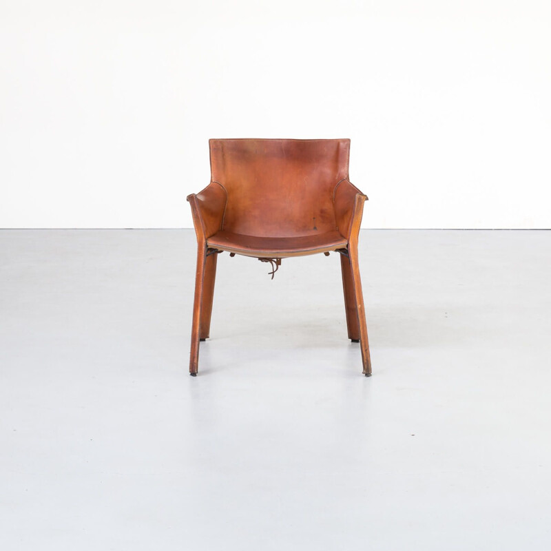 Vintage cognac leather chair Giancarlo Vegni 'P90' for Fasem 1980s