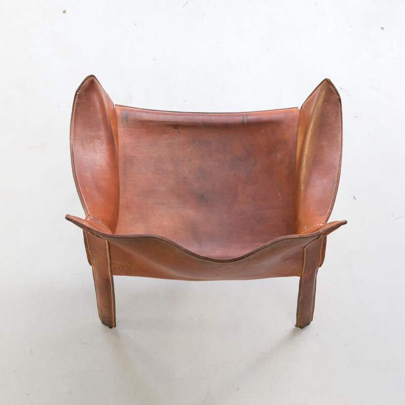 Fauteuil vintage en cuir cognac Giancarlo Vegni 'P90' pour Fasem 1980