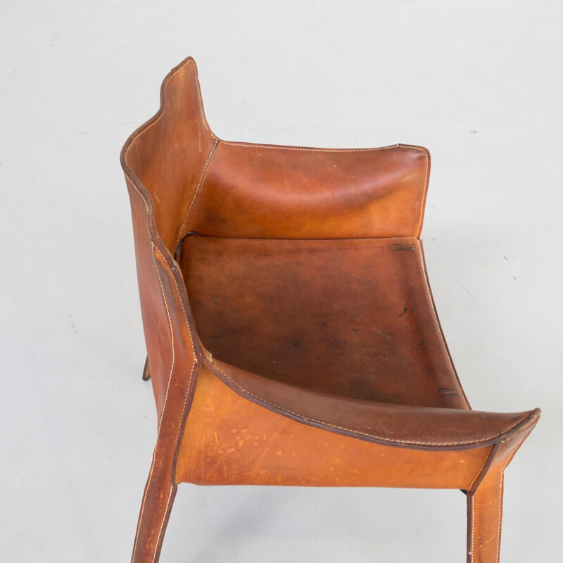 Vintage cognac leather chair Giancarlo Vegni 'P90' for Fasem 1980s