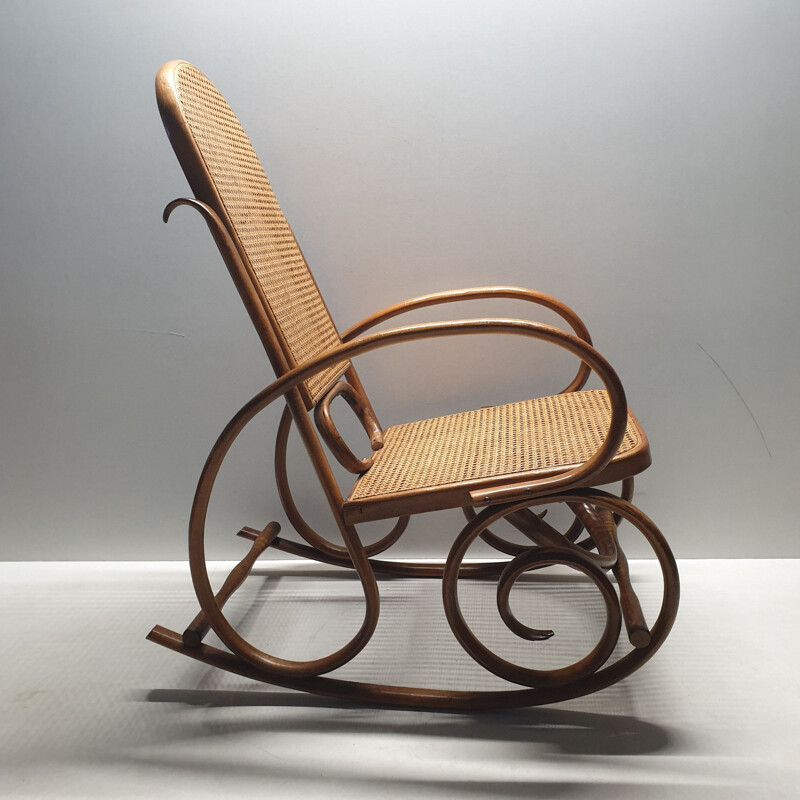 Mid-century bentwood & webbing rocking chair by Thonet, 1930s