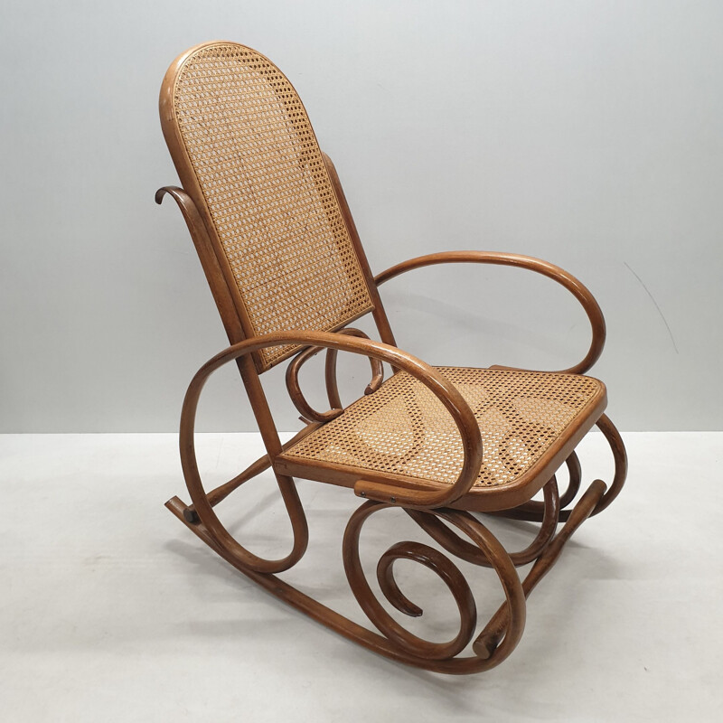 Mid-century bentwood & webbing rocking chair by Thonet, 1930s