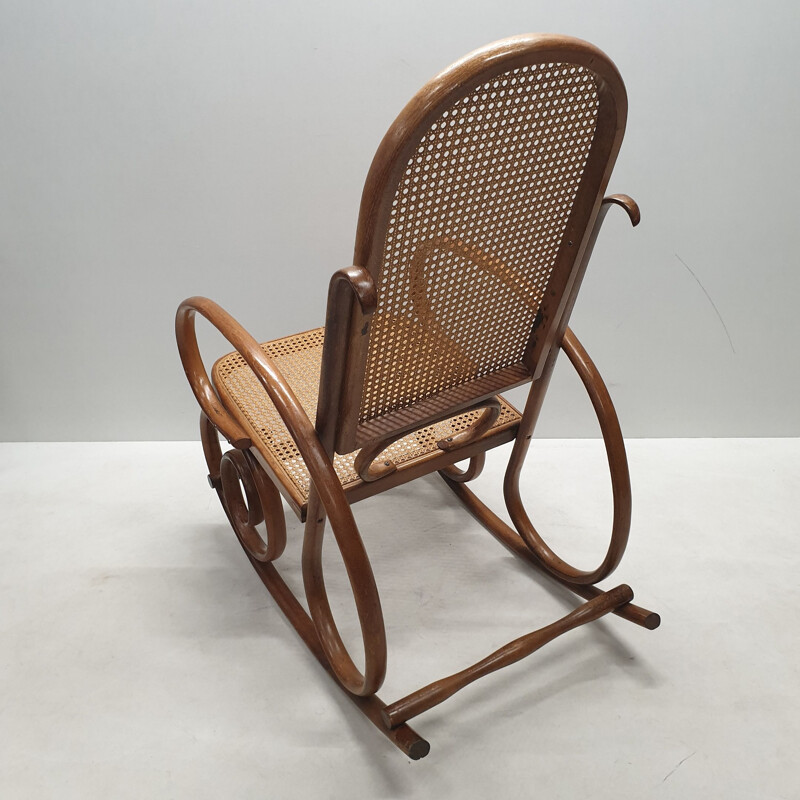 Mid-century bentwood & webbing rocking chair by Thonet, 1930s