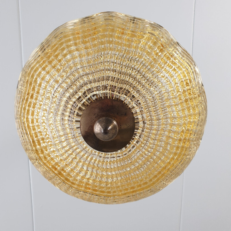 Vintage amber glass bowl chandelier by Carl Fagerlund for Orrefors, Art deco 1950s