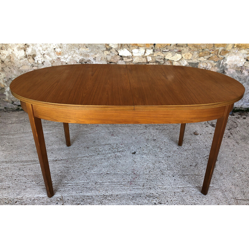 Vintage blond teak extensible table with 1970 Scandinavian butterfly extension