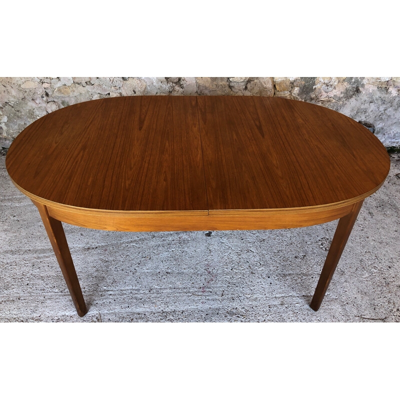 Vintage blond teak extensible table with 1970 Scandinavian butterfly extension