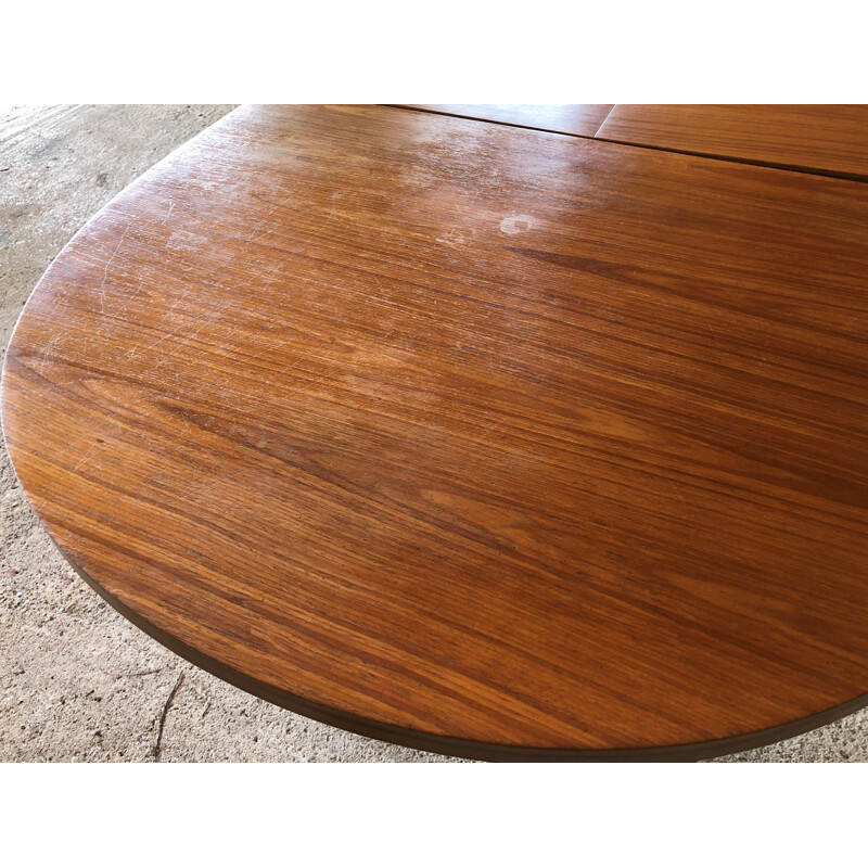 Vintage blond teak extensible table with 1970 Scandinavian butterfly extension