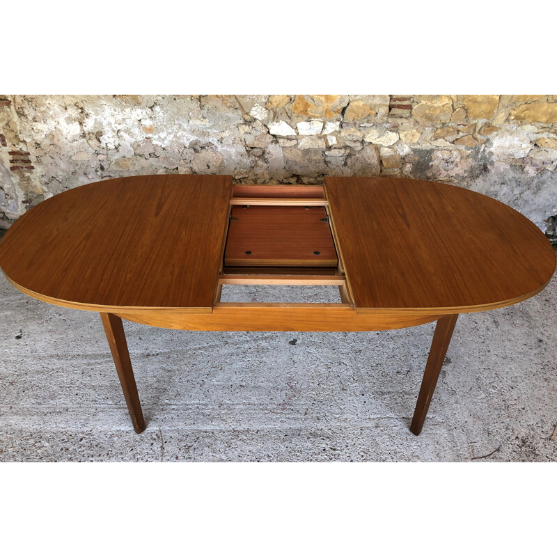 Vintage blond teak extensible table with 1970 Scandinavian butterfly extension