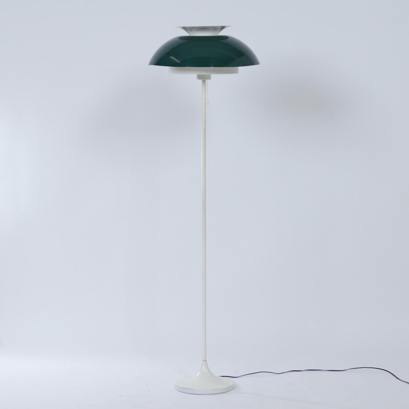 Vintage Floor Lamp with Tulip Base in Green and White, Danish 1960s