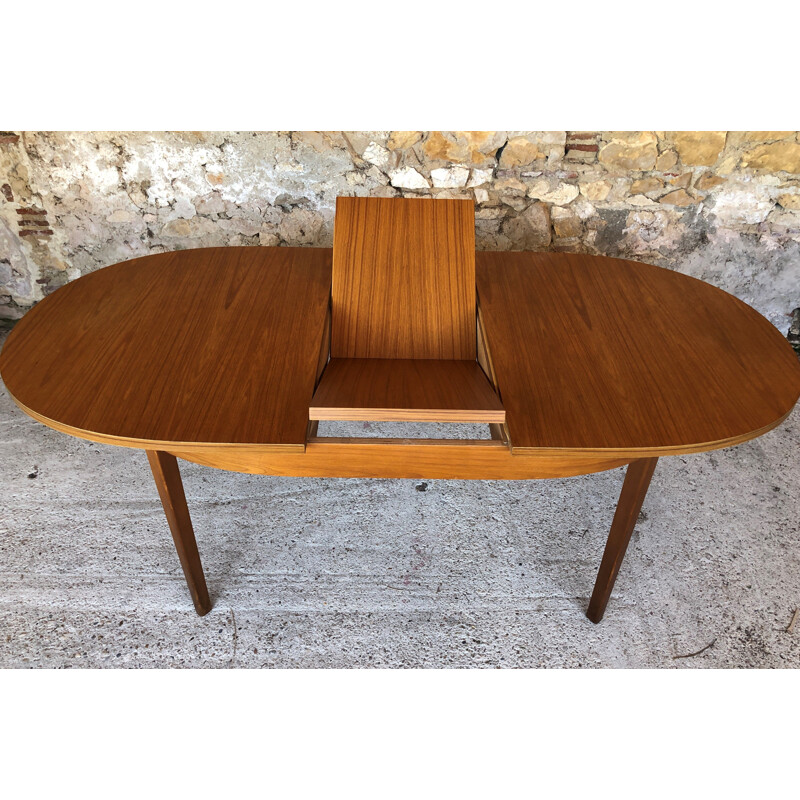 Vintage blond teak extensible table with 1970 Scandinavian butterfly extension