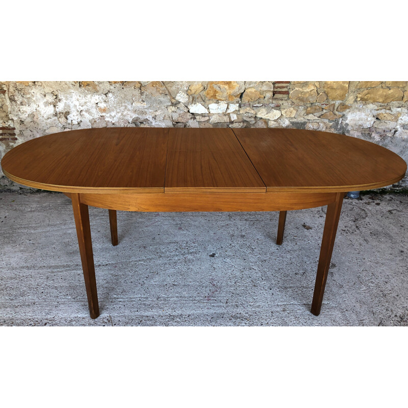 Vintage blond teak extensible table with 1970 Scandinavian butterfly extension