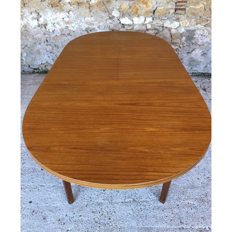 Vintage blond teak extensible table with 1970 Scandinavian butterfly extension