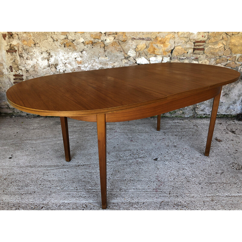 Vintage blond teak extensible table with 1970 Scandinavian butterfly extension