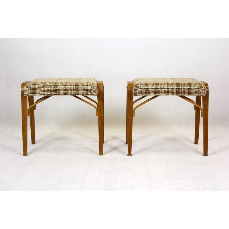 Pair of Mid-Century Bent Plywood Stools from Drevopodnik Holesov, 1960s