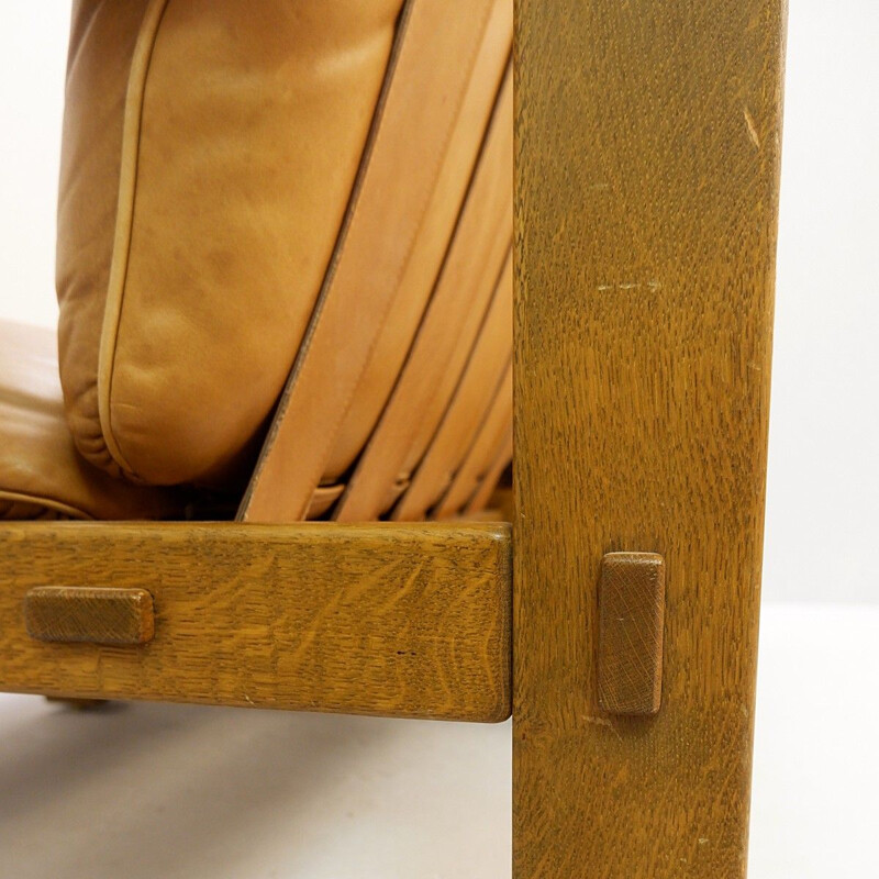 Salon vintage modulable de style brésilien en bois et cuir à 4 places