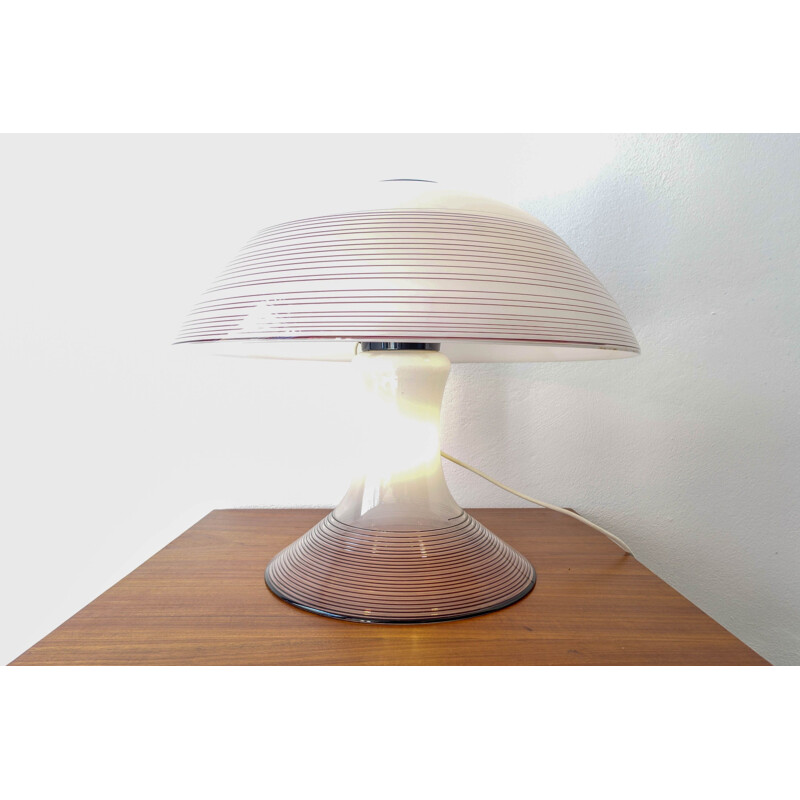 Vintage Glass Table Lamp Black and White Murano Swirl by Renato Toso for Leucos, 1970s