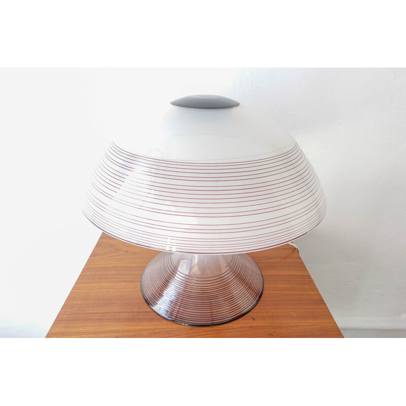 Vintage Glass Table Lamp Black and White Murano Swirl by Renato Toso for Leucos, 1970s