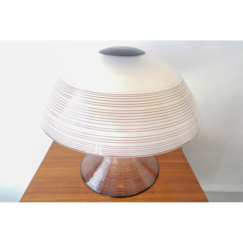 Vintage Glass Table Lamp Black and White Murano Swirl by Renato Toso for Leucos, 1970s