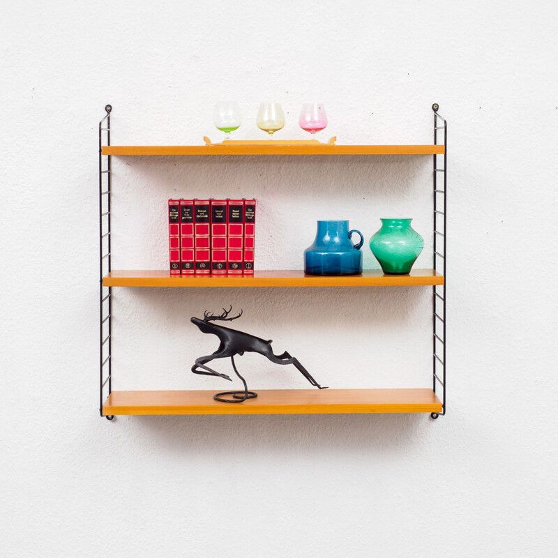 Vintage String wall shelf, ashwood 1960s