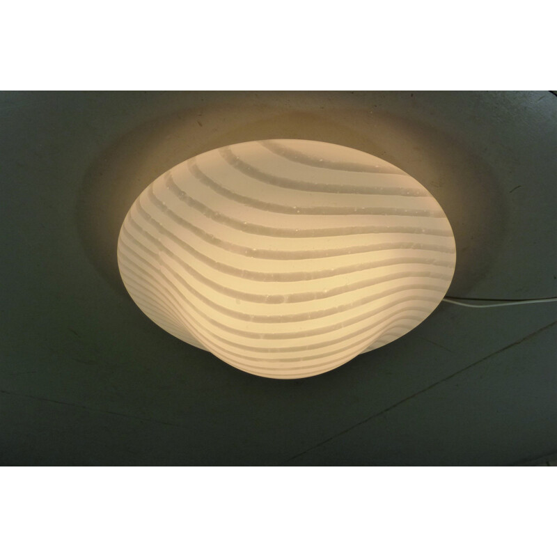 Large vintage striped glass ceiling lamp by Peil & Putzler, Germany 1970