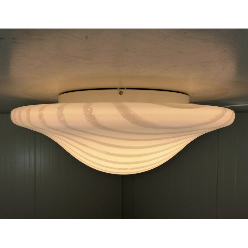 Large vintage striped glass ceiling lamp by Peil & Putzler, Germany 1970