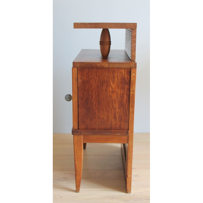 Pair of vintage solid oak bedside tables with 1960 brass handle