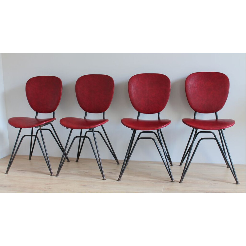 Set of 4 Vintage black curved metal chairs 1950