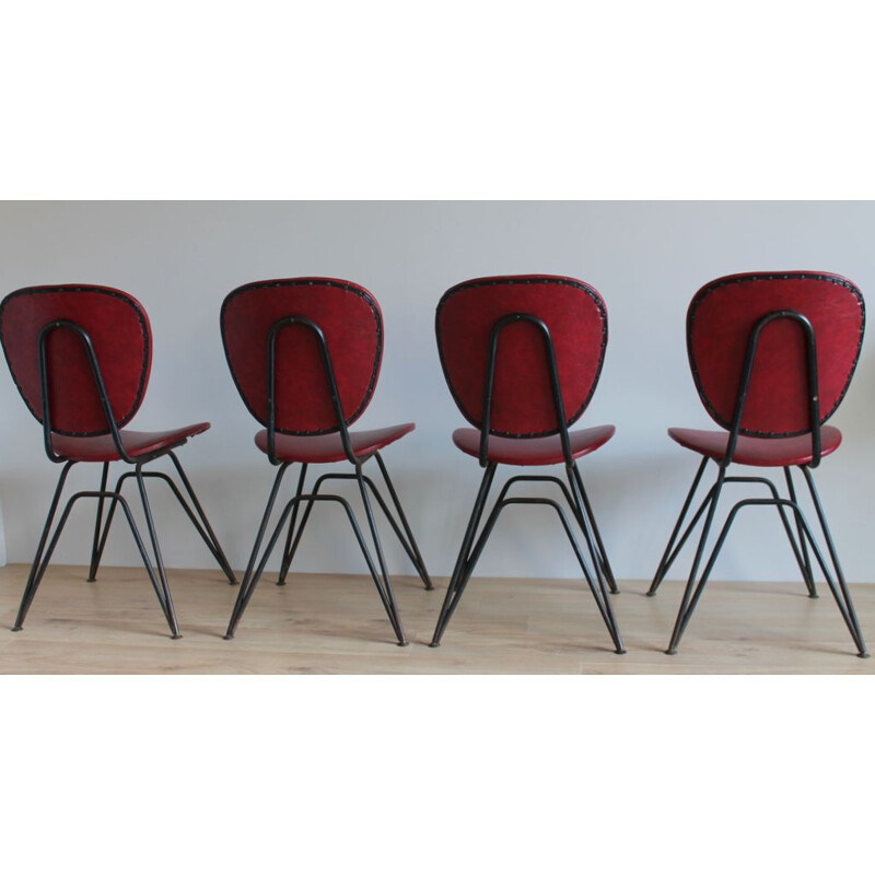 Set of 4 Vintage black curved metal chairs 1950