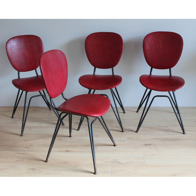 Set of 4 Vintage black curved metal chairs 1950