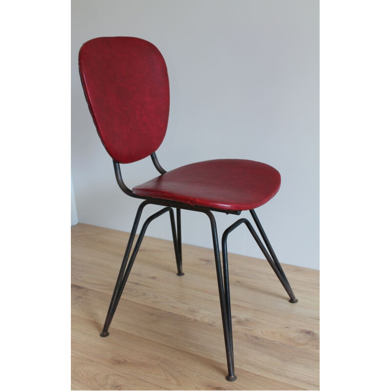 Lot de 4 chaises Vintage métallique noire cintrée 1950