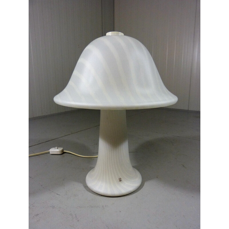 Vintage table lamp in striated glass and mushroom by Peill and Putzler, Germany 1970