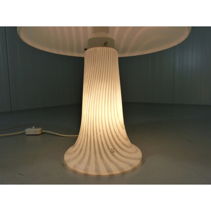 Vintage table lamp in striated glass and mushroom by Peill and Putzler, Germany 1970